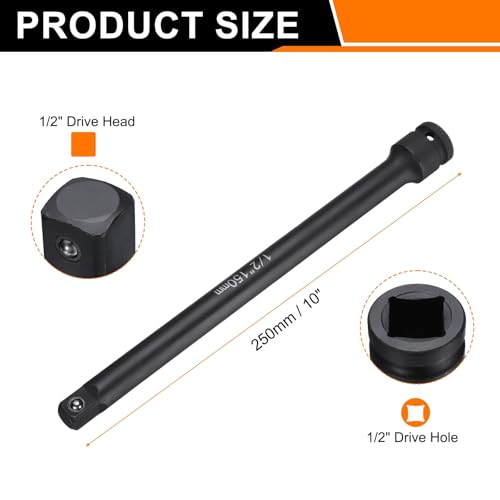 HARFINGTON Socket Extension Bar 1/2" Drive 10" Long CR-V Steel - size: 1/2" Square Drive 10" Long