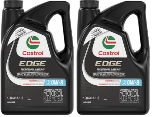 Castrol Edge Advanced Full Synthetic 0W-8 Motor Oil, 5 Quarts (Pack of 2) - size: 128 fluid ounces (Pack of 2)