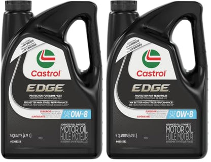 Castrol Edge Advanced Full Synthetic 0W-8 Motor Oil, 5 Quarts (Pack of 2) - size: 128 fluid ounces (Pack of 2)