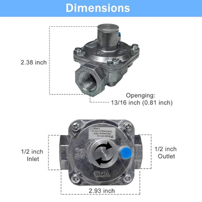 1/2 Inch Natural Gas Pressure Regulator with 2 Brass Fittings - size: 1/2