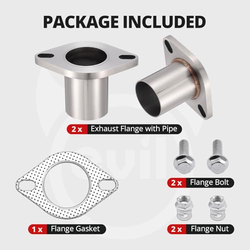 EVIL ENERGY 2 Bolt Exhaust Flange Repair Piping Kit, 304 Stainless Steel Exhaust Flange and Gasket Set with Bolts and Nuts, Universal Flange Replacement Kit for Quick Fix Repair (2") - size: 2"