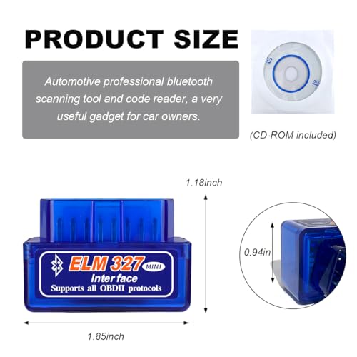 KVAEY OBDII Car Auto Diagnostic Scanner, ELM327 Automotive Bluetooth Scan Tool and Code Reader, Professional Car Bluetooth Engine Fault Code Reader, Universal Car Accessories (1 PCS) - color: Blue, size: 1 PCS