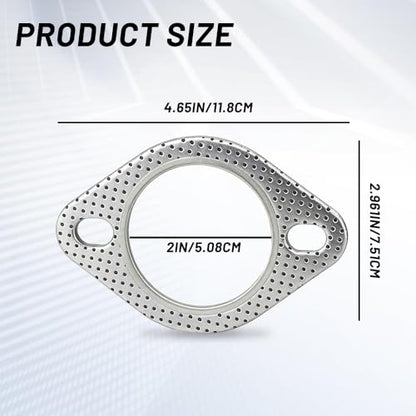 2PCS Car Exhaust Gasket, Exhaust Flange Gasket, Ultra Seal 2-Bolt 2-Inch Reinforced High Temperature Exhaust Manifold Gasket, Catalytic Converter Gasket for Most Cars Trucks (2 Inch) - color: 2 Inch