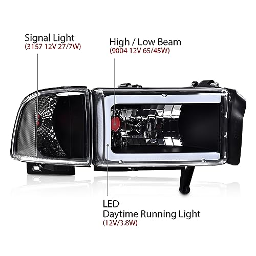 G-PLUS LED Headlights Fit Dodge Ram 1500 1994-2001/Ram 2500 3500 1994-2002 - size: Fit Dodge Ram 1994-2001(Clear/Black)