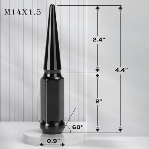 Dynofit 14x1.5 Spike Lug Nuts for Chevy Silverado 1500 GMC Sierra 2500HD 3500HD, 32pcs One-Piece Design Spiked Lug Nuts Fit F250 F350 Ram 2500, Black Hex Drive Bullet Nut for 6&8 Aftermarket Wheel - color: Black, size: M14x1.5 32 pcs