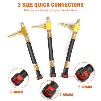Pro Fuel Injection Pressure Tester Kit Gauge 0-140 PSI with 9.49,7.89,6.30 Fuel Line Fittings - size: Master