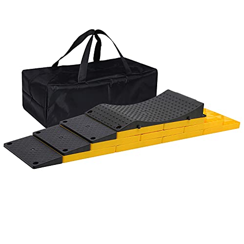 Homeon Wheels RV Leveling Blocks, 9-Pack with 4 Pads & Wheel Chocks - color: Yellow+black Ramp