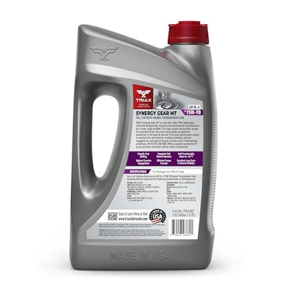 TRIAX Synergy Gear MT 75W-90 GL-4 (MT-90); Full Synthetic Manual Trans Fluid; Smooth Shifting; No Sticking, Slipping, Vibration, or Shudder; Yellow Metal Safe (1 Gallon) - size: 1 Gallon