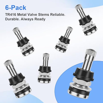 6-Pack TR416 Tire Valve Stems, High Pressure 200 PSI Tubeless Valve Stems, Brass Valve Stems, 1-1/2" Schrader Valve, Fits 0.453" & 0.625" Rim Holes for Cars/Trucks/SUVs/ATVs/Trailers - size: 6PCS