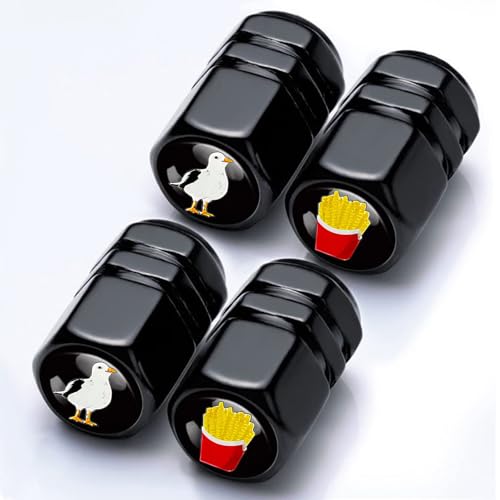 4Pack Seagull and Fries Tire Valve Caps Aluminum Leak-Proof Valve Covers - color: Seagull and Fries