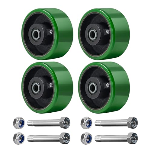 주철 휠에 10.2cm x 5.1cm(4인치 x 2인치) 폴리우레탄, 롤러 베어링-1/2 보어, 1,451.5kg(3300파운드) 용량의 튼튼한 캐스터 휠 4개 세트 (4팩) - color: 주철에 폴리, size: 4"×2"