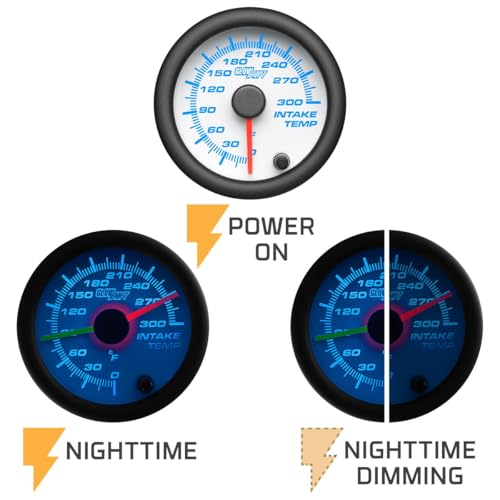 GlowShift White 7 Color Dual Air Intake Temperature Gauge Kit, 2-1/16" 52mm