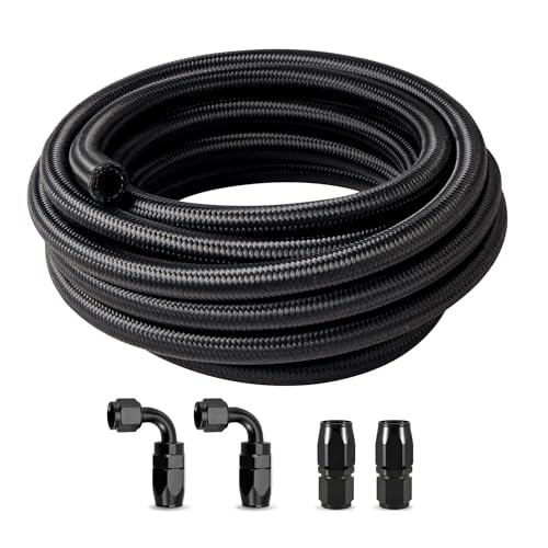 EVIL ENERGY 6AN Fuel Line Kit, 6AN Hose Nylon Braided Fuel Line Hose Fitting Kit CPE Fuel Hose 20FT Black - size: 6AN 20FT