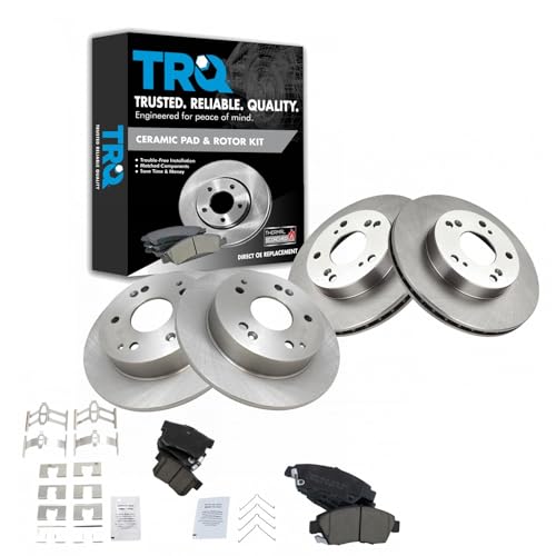 TRQ 전면 및 후면 브레이크 패드 및 로터 키트 브레이크 패드 브레이크 로터 세라믹 2002-2006 Acura RSX와 호환 - style: BKA11265