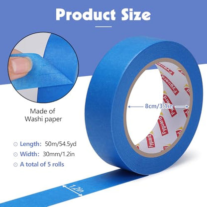 5Rolls Blue Painters Tape 30MM × 55Yd Wide Blue Masking Tape for Painting - size: 1.2inch-5rolls