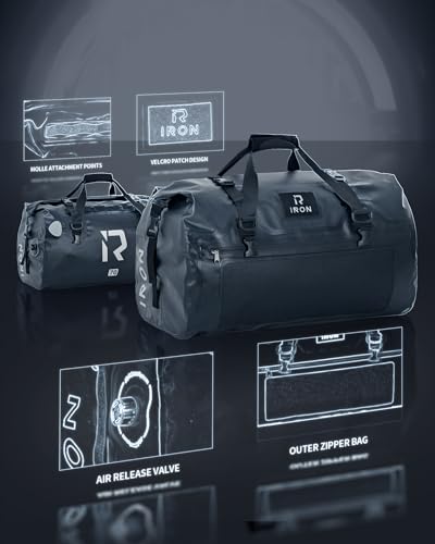 IRON JIA'S Motorcycle Dry Bag, Waterproof Duffel Bag with Roll-Top Closure - color: Black, size: 70L