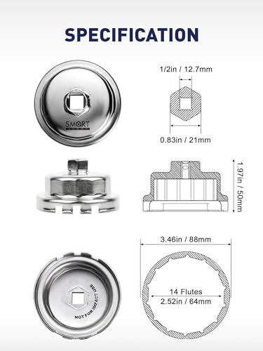SMART JERRY 64mm 14 Flutes Oil Filter Wrench Compatible with Toyota, Lexus