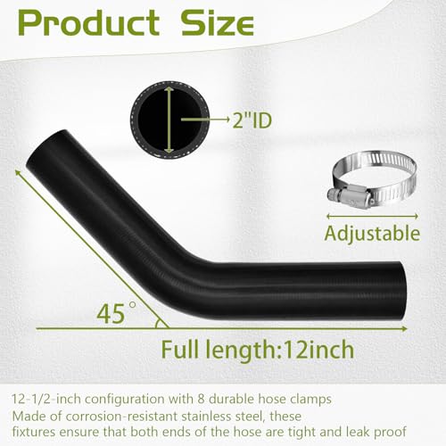 2 inches Inside 45 Degree Coolant Radiator Hose, 5.9” Leg Length, Heavy-Duty 3-Ply Reinforced Silicone Elbow Coupler Hose for Turbo Intake, Cooling System, Marine & Industrial Use - style: 45 Degree
