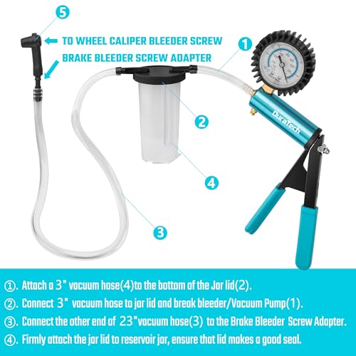 DURATECH 2 in 1 Brake Bleeder Kit, with Metal Handheld Vacuum Pump