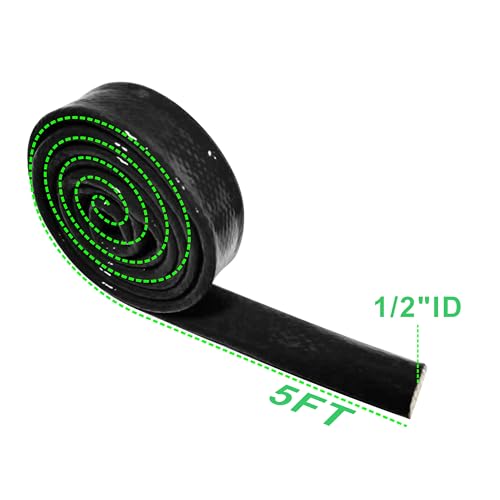 Fuel Line Heat Shield Insulation Heat Shielded Fire Fire Sleeve Silicone Coated Fiberglass Heat Protection for Automotive Hose Lines & Electrical Wiring-（Black 1/2" ID x5FT） - color: Black, size: 1/2" ID x 5FT