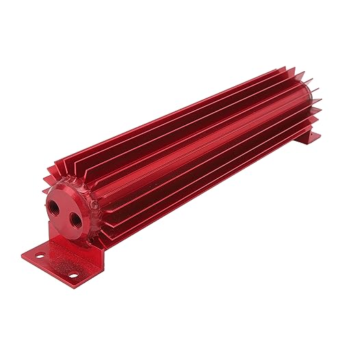 Aramox 12in Dual Channel Cooler Aluminum Finned Anodize Dual Pass Heat Sink Universal Trans Cooler Fit for Car Truck (Red) - color: Red