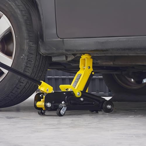 VEVOR Low Profile Floor Jack 1.5 Ton (3300 lbs), Heavy Duty Iron Hydraulic Racing Floor Jack, Hydraulic Car Jack, Single Piston Quick Lift Pump, 4.7"-12.1" Height Lifting Range (Yellow) - size: 1.5T