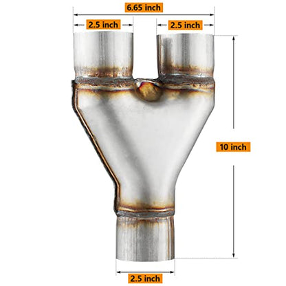 Exhaust Y Pipe 2.5" Inlet, A-KARCK Stainless Steel 2.5" Outlet 10" Long Y Pipe Withstands High Temperatures - color: Y Pipe, size: 2.5inch 10"Long
