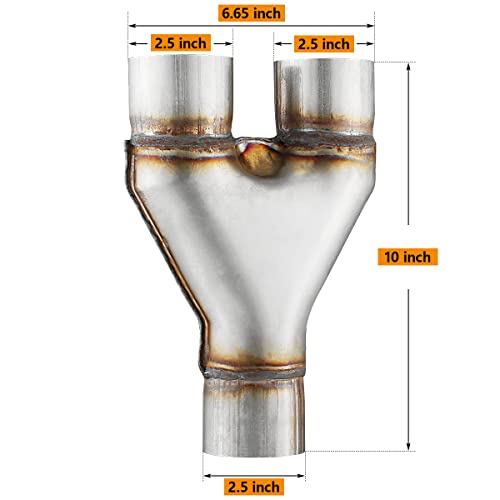 Exhaust Y Pipe 2.5" Inlet, A-KARCK Stainless Steel 2.5" Outlet 10" Long Y Pipe Withstands High Temperatures - color: Y Pipe, size: 2.5inch 10"Long