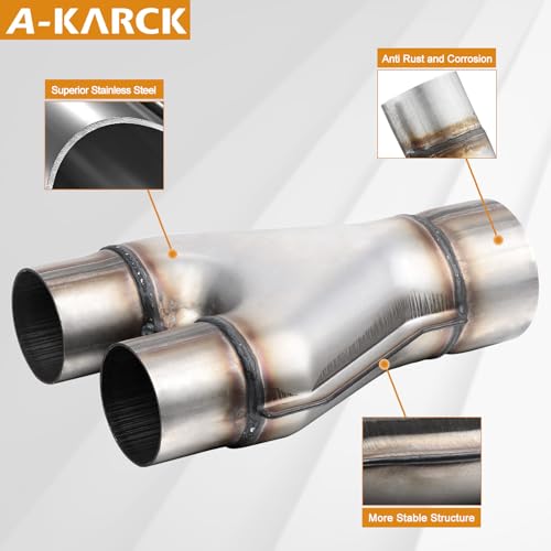 A-KARCK Exhaust Y Pipe 3" Inlet, Stainless Steel 2.25" Outlet 10" Long Y Pipe Withstands High Temperatures - color: Y Pipe, size: 3.0 To 2.25inch 10"Long