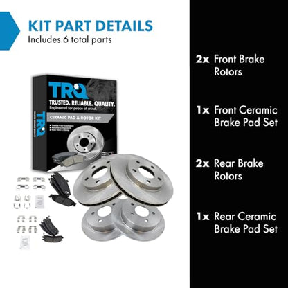 TRQ Front and Rear Brake Pad and Rotor Set Ceramic - style: BKA11171