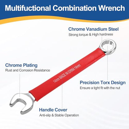 HARFINGTON 2Pcs Metric Combination Wrench 14mm 12-Point Box & Open End CR-V - size: 14mm