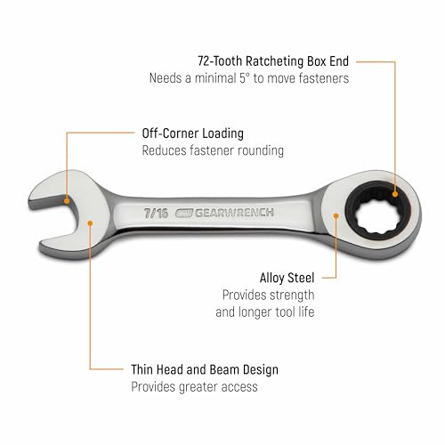 GEARWRENCH 14 Pc 72T Stubby Ratcheting SAE/mm Combination Wrench Set|85206 - size: 10mm 11mm 12mm 13mm 14mm 15mm 18 mm