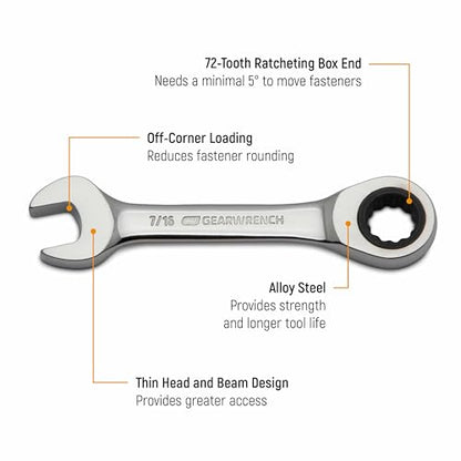 GEARWRENCH 14 Pc 72T Stubby Ratcheting SAE/mm Combination Wrench Set|85206 - size: 10mm 11mm 12mm 13mm 14mm 15mm 18 mm