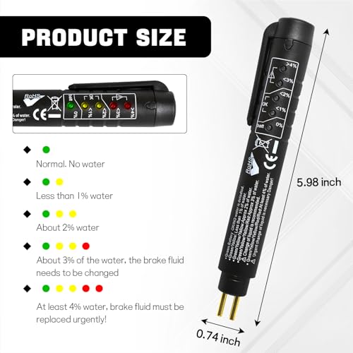 wuyaoyao Brake Fluid Liquid Tester Pen with 5 LED Indicators, DOT 3 DOT 4 DOT 5.1 Brake Fluid Tester Pen, Brake Fluid Liquid Testing Pen Auto Brake Diagnostic Tool for Check Engine