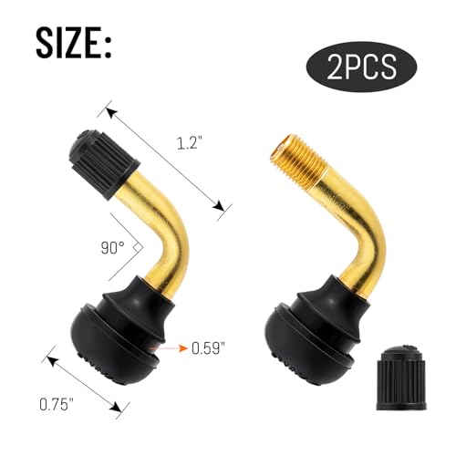 2-Pcs PVR50 Valve Stem Bent 90 Degree Angled, Brass Stem, Snap-in Rubber Base, Compatible with Most Tubeless Tire Rim, Motorcycle Scooter ATV (Applicable Diameter 8.8mm)