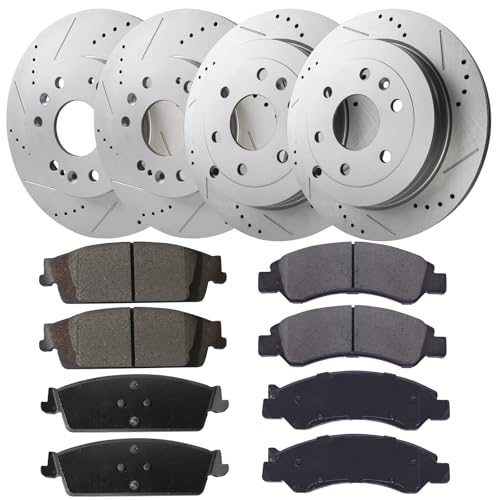 55133 55097 D1363 D1707 Brake Kits 8 x Brake Pads & 4 x Brake Rotors Fit For Cadillac For Escalade 2015-2019,For Cadillac For Escalade ESV 2015-2019,For Chevrolet For Silverado 1500 2014-2018 - color: 55097R+55133R+D1363+D1707
