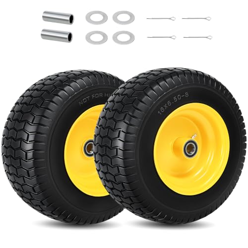 2 Pcs 16x6.50-8 Flat Free Lawn Mower Tire and Wheel with 1 Inch Axle - size: 2 Pcs 16x6.50-8 Flat Free 1" Bearing