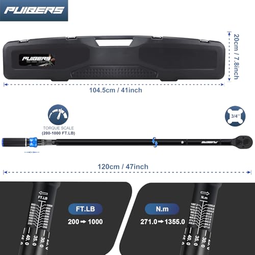 High Torque Wrench 3/4'' 200-1000 ft, 3/4 Inch Torque Wrenches for Car, Truck, Tractor, Accuracy ± 3% Two Directions Adjustable 24 Teeth Precision Instruments - size: 1" 200-1000 FT.LB
