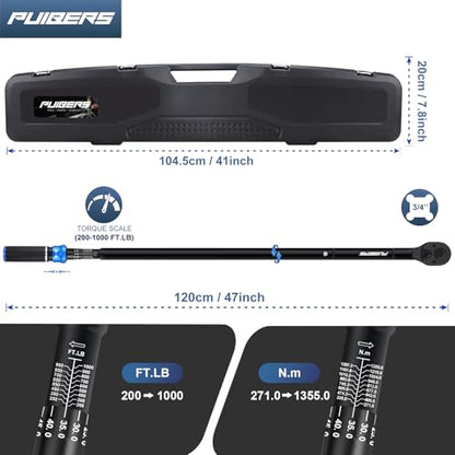 High Torque Wrench 3/4'' 200-1000 ft, 3/4 Inch Torque Wrenches for Car, Truck, Tractor, Accuracy ± 3% Two Directions Adjustable 24 Teeth Precision Instruments - size: 1" 200-1000 FT.LB