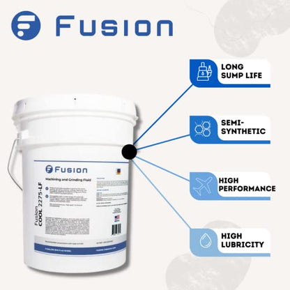 Machining Fluid with Low Foam by Fusion Chemical | Fusion Cool 2275 LF | General Purpose Coolant with Exceptional Low Odor, High-Lubricity | Semi-Synthetic | Microemulsion (5 Gallon Pail) - size: 5 Gallon