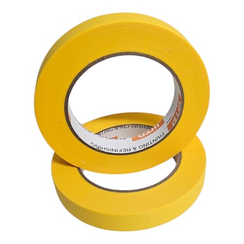 MTE18-12 Automotive Industry Masking Tape for Painting and Refinishing, Yellow Color, 3/4" Width, 55 Yards Length, Pack of 12 - High Temperature Resistant - No Residue