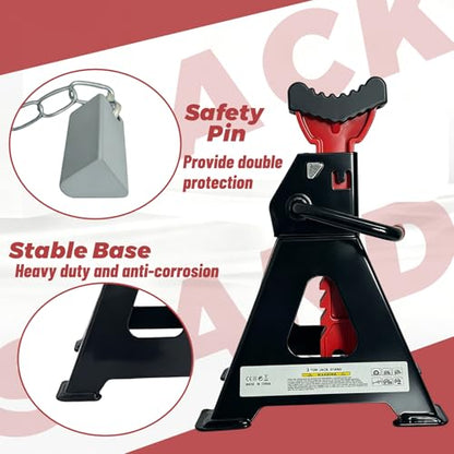 HENBOW Jack Stands,3 Ton(6600Lbs) Capacity Black, 1 Pair - color: Black