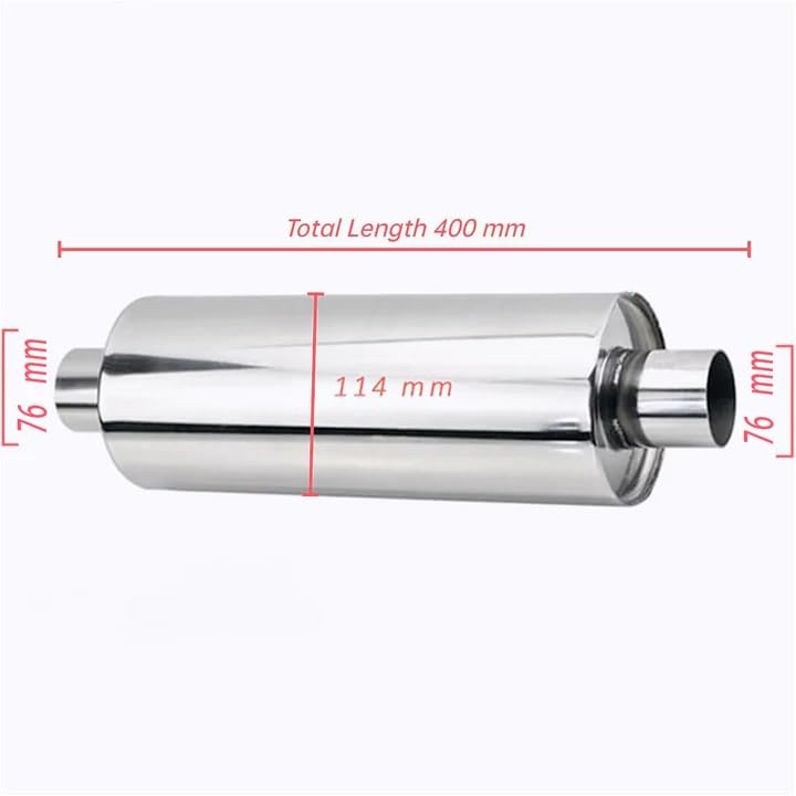 3" Inlet/Outlet Universal Exhaust Resonator – 16" Long Straight-Through Muffler, 1.5mm Thickness Polished Stainless Steel - size: 3" Inlet/Outlet