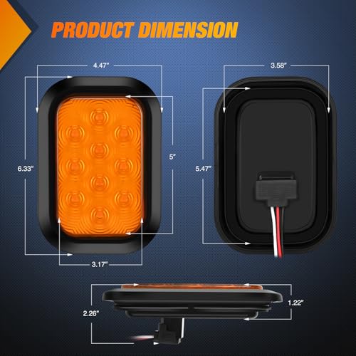 Nilight 5" X 3" Rectangular Trailer Tail Light 2 PCS Amber 10 LED - color: 2Pcs Amber 10Led Lights 5x3Inch