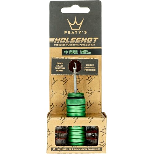 Peaty's Tubeless Bike Tyre Puncture Repair Plugger Kit - for MTB, Road & XC Bicycle Tyres - Unique Single-Sided Fork, for Rapid Puncture Repair to Fix Punctures Fast - 3X 3mm & 1.5mm Plugs - color: Emerald