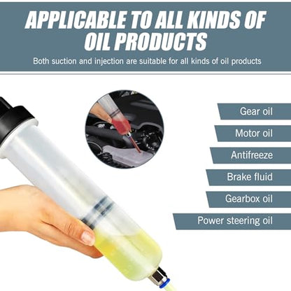 1 PC Car Manual Oil Extraction Pump, 200CC Power Steering Transmission Car Brake No Leak No Spill Oil Pump with Gasket Hose, Universal Car Vacuum Fuel Transfer Accessories (Transparent)
