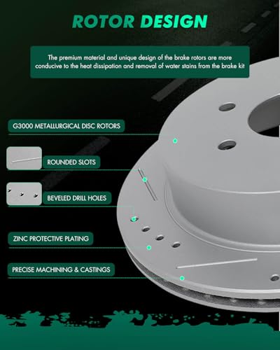 SCITOO Brake Kits,Drilled Slotted Brake Rotors Ceramic Disc Brake Pads Set - size: 31412+D1094 & 31410+D1100 [4+8PCS]