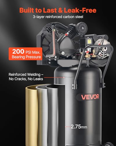VEVOR 25-Gallon Air Compressor, 2HP 5.5 SCFM at 90PSI, Max 200PSI Pressure Oil-Lubricated Air Compressor Tank, Portable on Wheels for Auto Repair, Tire Inflation, Spray Painting, Woodwork Nailing 120V - size: 25 Gallon 200 PSI