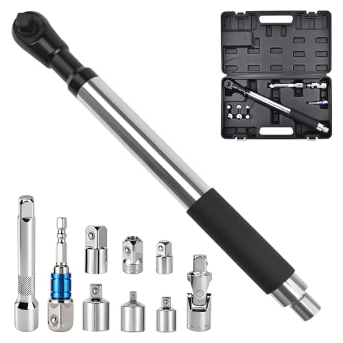 Wayona 1/2" Offset Extension Wrench Set with Carry Case, Impact Ratchet Extender Wrench for Electric with 8PCS Square Drive Adapters & Sockets (1/4" 3/8" 1/2"), Offset Torque Wrench for Tight Spaces - color: Black