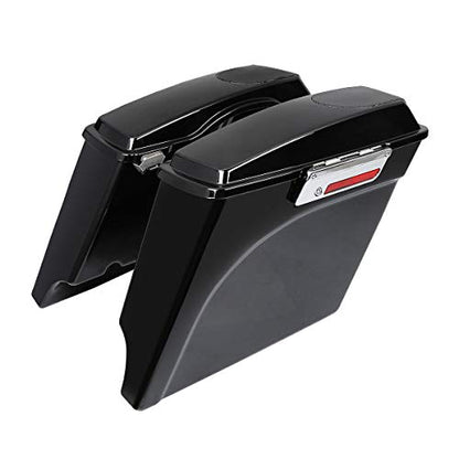 TCMT 5" Stretched Saddlebag W/ 5x7 Speaker Lids Fits For Harley Touring Models CVO Road Glide Road King Street Glide Electra Glide Ultra Classic 1994-2013 - color: Vivid Black Chrome Latches(5x7 Speaker Lid)